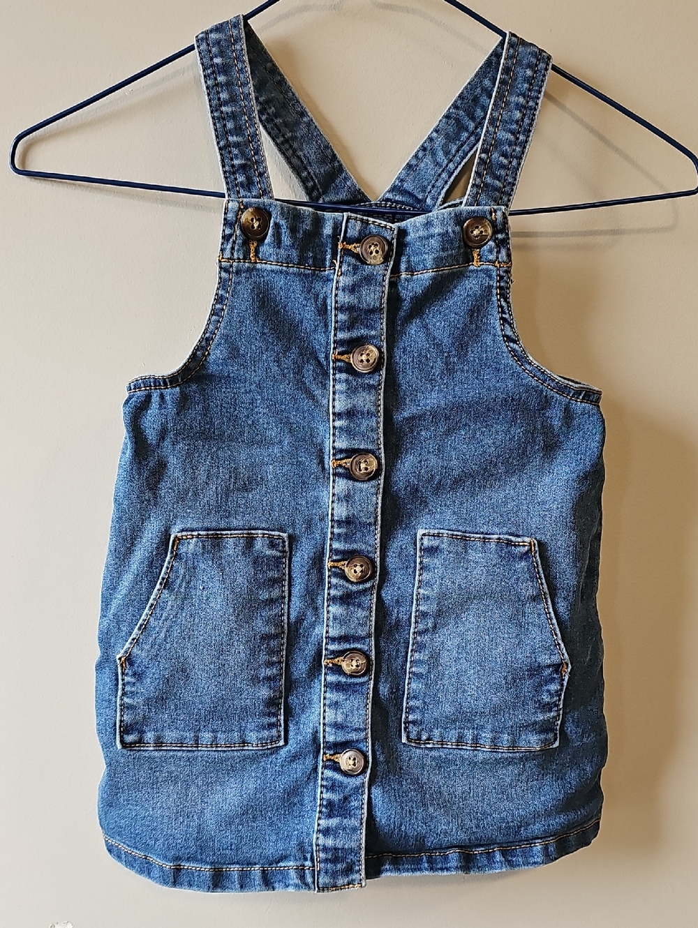 wonder nation 4T Blue Denim Button-Front Overall Dress